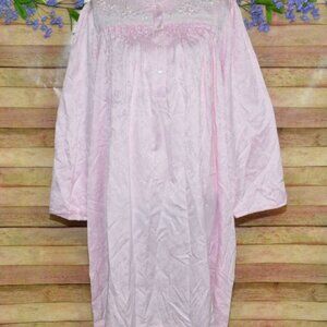 Miss Elaine Pink Jacquard Floral Lace Embroidered Long Sleeve Nightgown Womens L